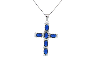 COLLANA CROCE OVALE BLU